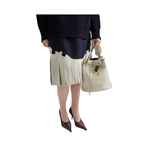 Prada Buckle Leather Bucket Bag With Jeweled Belt