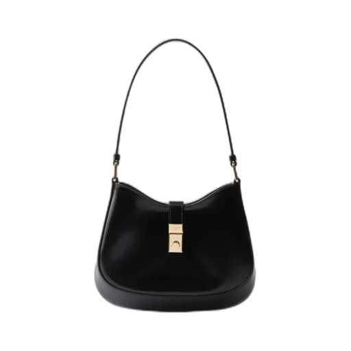 Prada Cleo Brushed Leather Shoulder Bag With Clasp Closure
