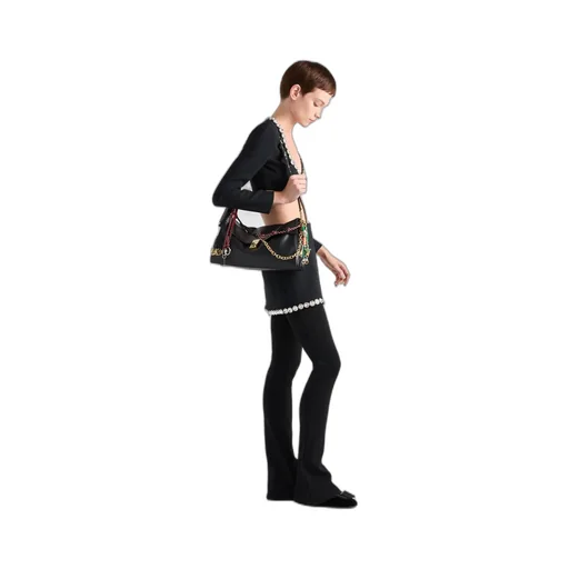 Prada Soft Sound Large Leather Shoulder Bag With Charms