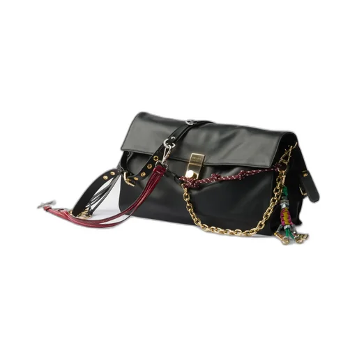 Prada Soft Sound Large Leather Shoulder Bag With Charms