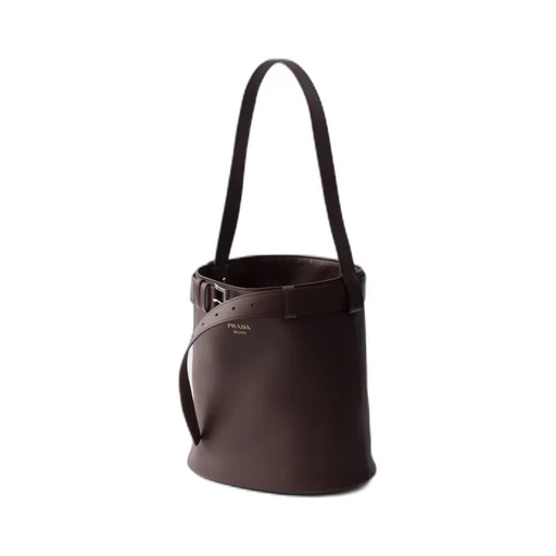 Prada Buckle Leather Bucket Bag With Belt