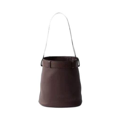 Prada Buckle Leather Bucket Bag With Belt