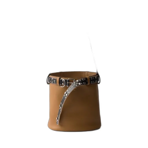 Prada Buckle Leather Bucket Bag With Studded Belt