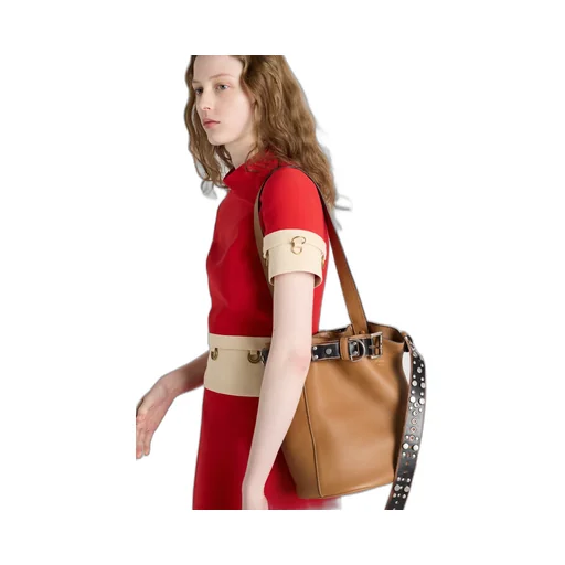 Prada Buckle Leather Bucket Bag With Studded Belt