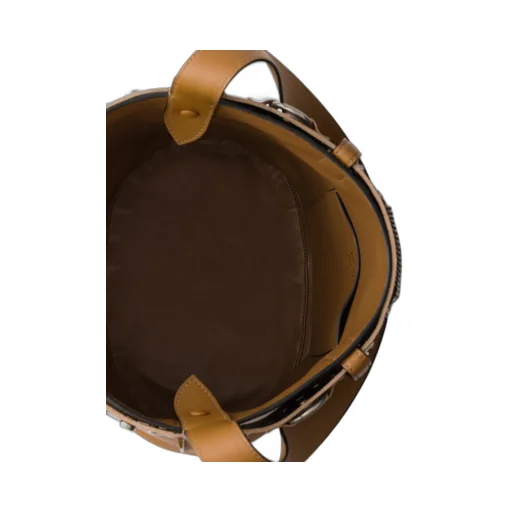 Prada Buckle Leather Bucket Bag With Studded Belt