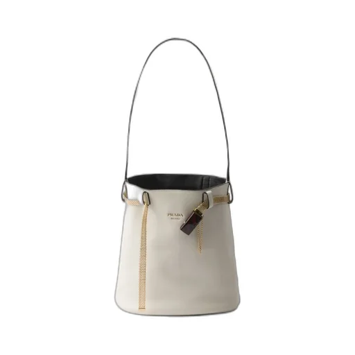 Prada Buckle Leather Bucket Bag With Jeweled Belt