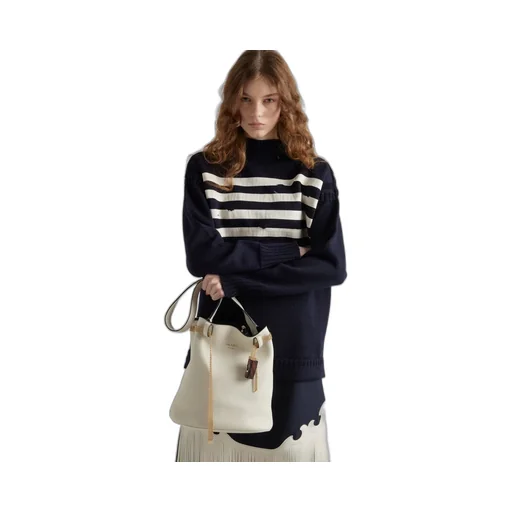 Prada Buckle Leather Bucket Bag With Jeweled Belt