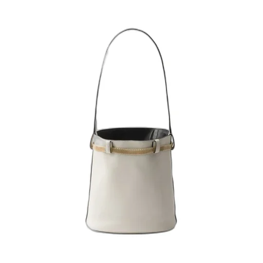 Prada Buckle Leather Bucket Bag With Jeweled Belt