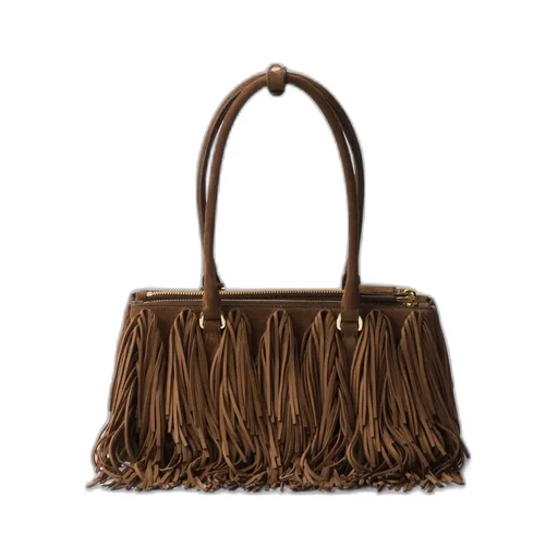 Prada Galleria Medium Suede Bag With Fringe