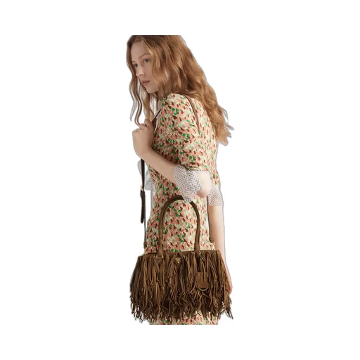 Prada Galleria Medium Suede Bag With Fringe
