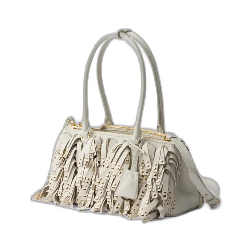 Prada Galleria Medium Nappa Leather Bag With Fringe And Studs