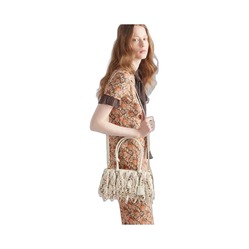 Prada Galleria Medium Nappa Leather Bag With Fringe And Studs