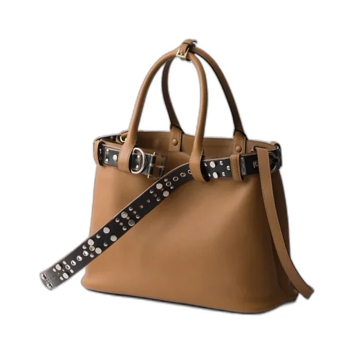Large Prada Buckle Leather Bag With Studded Belt
