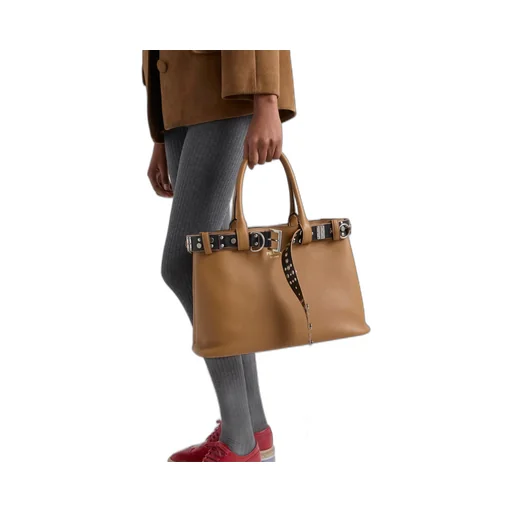 Large Prada Buckle Leather Bag With Studded Belt