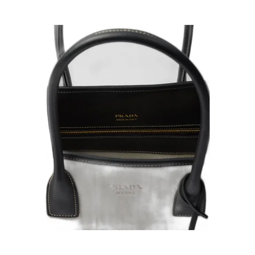 Medium Linen Blend And Leather Tote Bag
