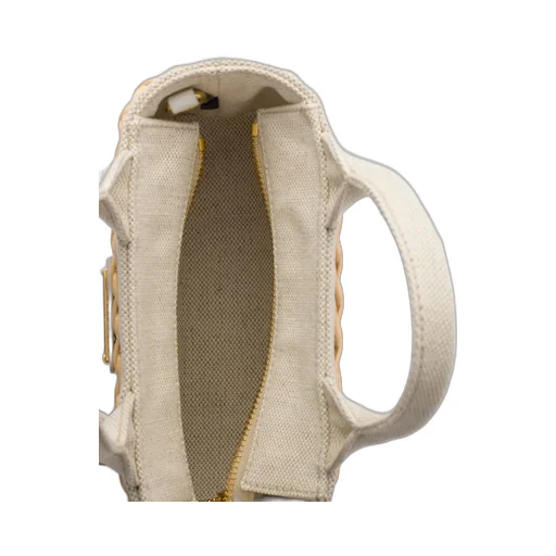 Mini Wicker And Linen Blend Tote Bag