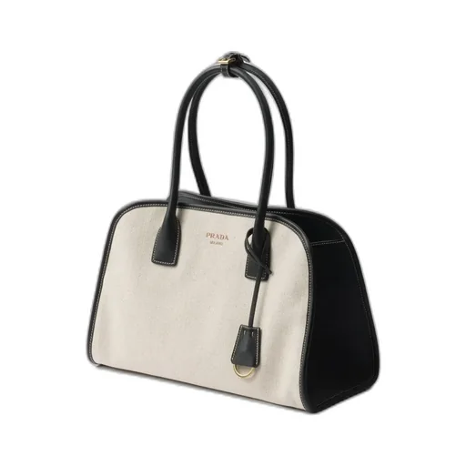 Medium Linen Blend And Leather Tote Bag