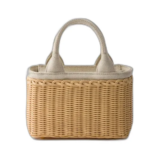 Mini Wicker And Linen Blend Tote Bag
