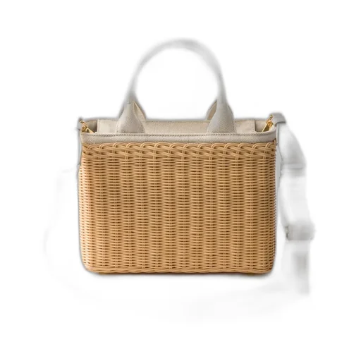 Medium Wicker And Linen Blend Tote Bag