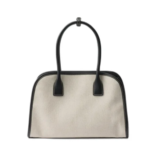 Medium Linen Blend And Leather Tote Bag