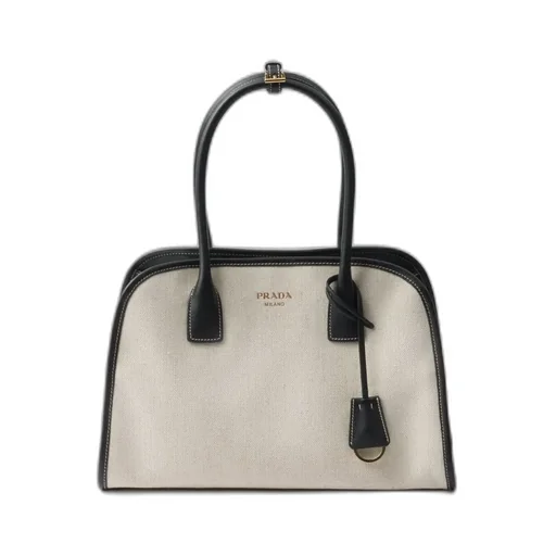 Medium Linen Blend And Leather Tote Bag