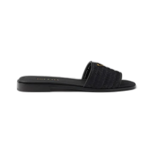 Leather Slides With Crochet Details