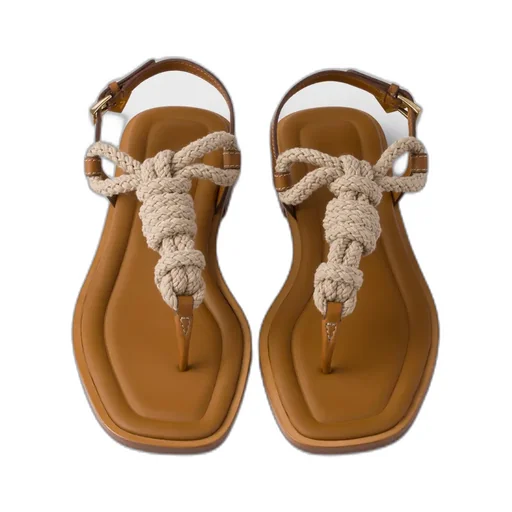 Leather And Cord Thong Sandals