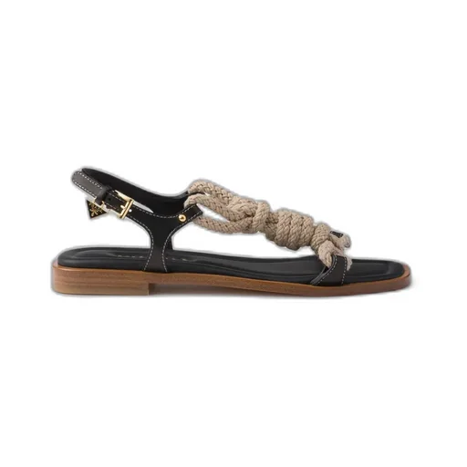Flat Leather And Cord Sandals