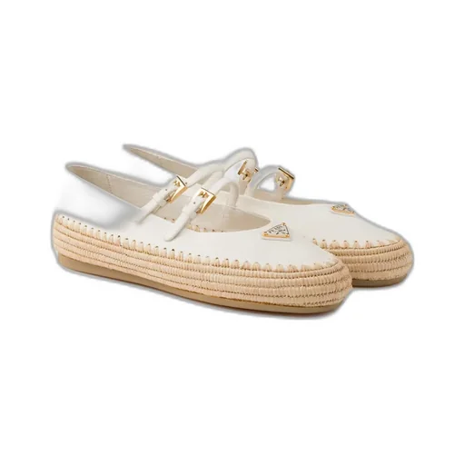 Nappa Leather And Raffia Ballerinas