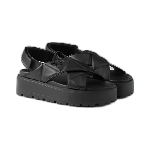 Nappa Leather Crisscross Flatform Sandals