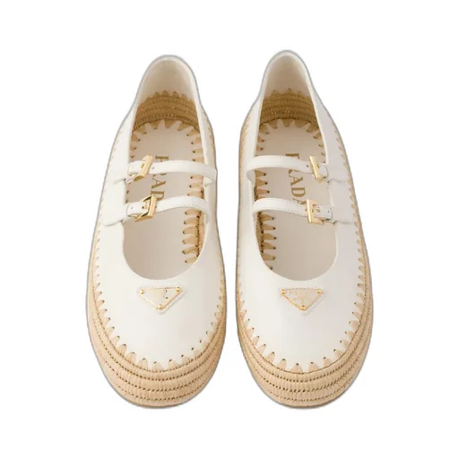 Nappa Leather And Raffia Ballerinas
