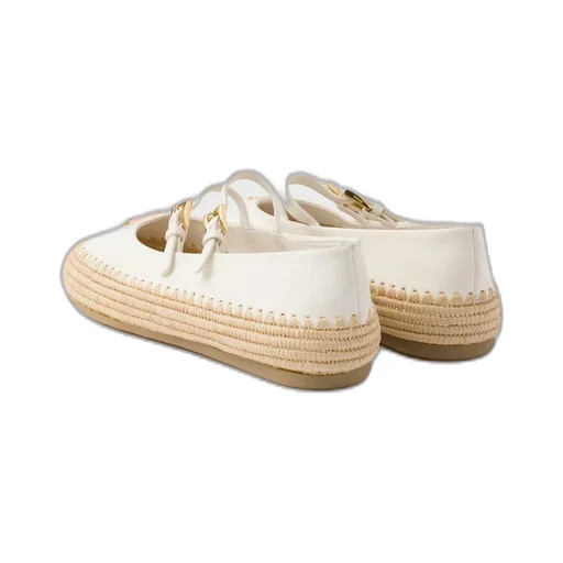 Nappa Leather And Raffia Ballerinas