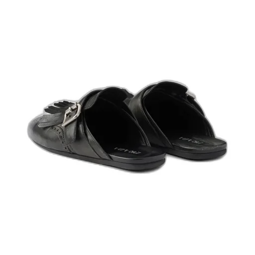 Shuffle Fringed Leather Mules