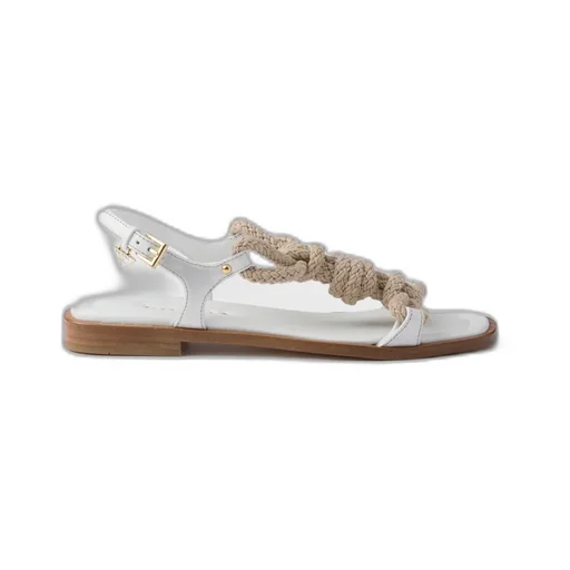Flat Leather And Cord Sandals