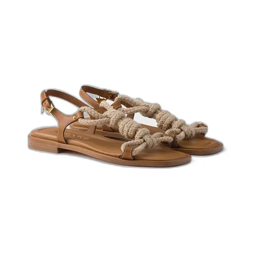 Flat Leather And Cord Sandals