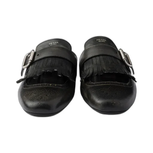 Shuffle Fringed Leather Mules
