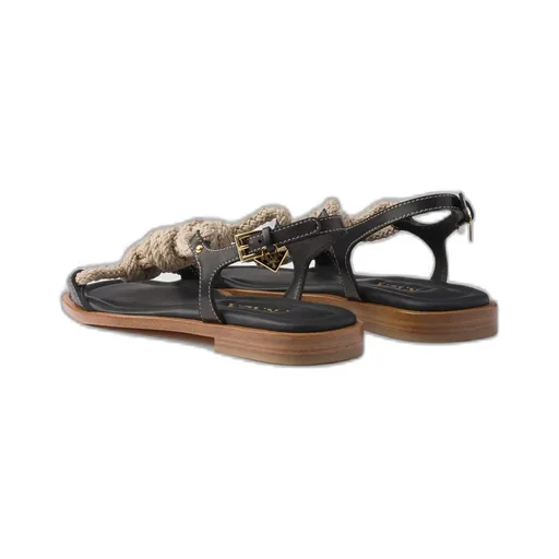 Flat Leather And Cord Sandals