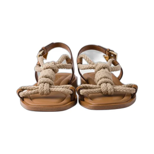 Flat Leather And Cord Sandals