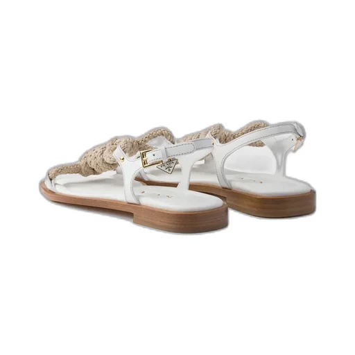 Flat Leather And Cord Sandals