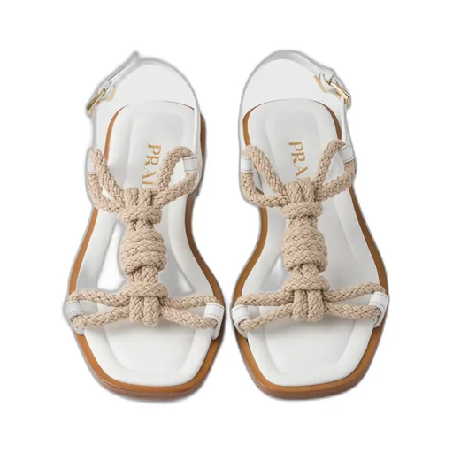 Flat Leather And Cord Sandals