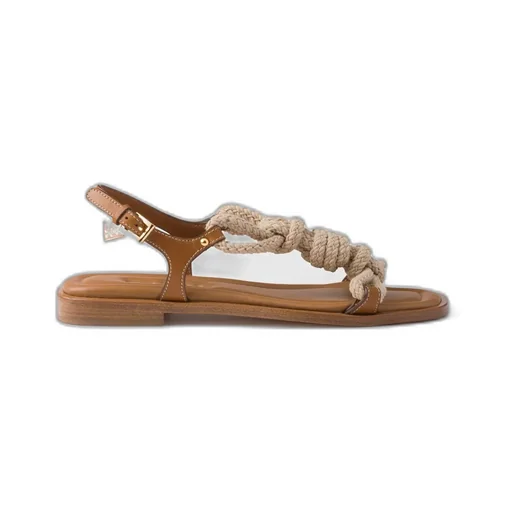 Flat Leather And Cord Sandals