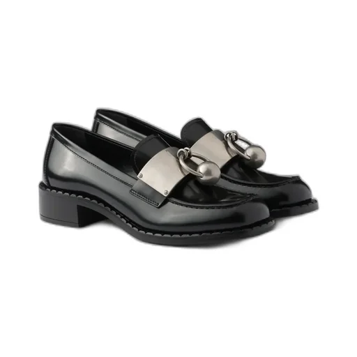 Brushed Leather Loafers With Metal Details