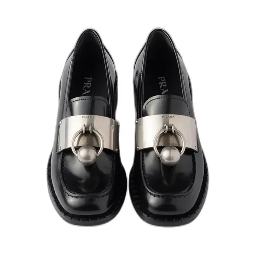 Brushed Leather Loafers With Metal Details
