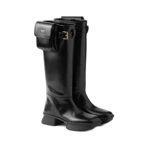 Brushed Leather Boots With Pouch