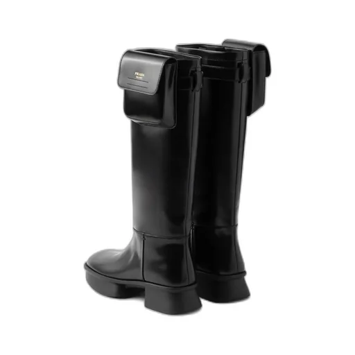 Brushed Leather Boots With Pouch
