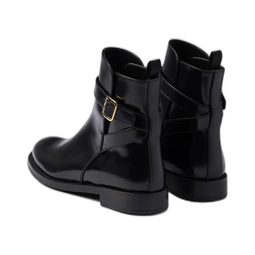 Brushed Leather Ankle Boots With Strap