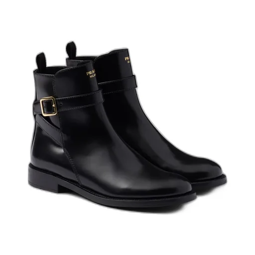Brushed Leather Ankle Boots With Strap
