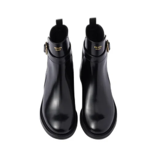 Brushed Leather Ankle Boots With Strap