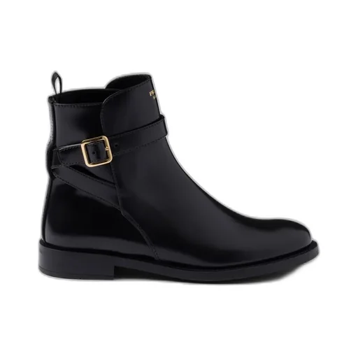 Brushed Leather Ankle Boots With Strap