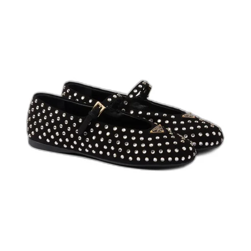 Suede Ballerinas With Crystals